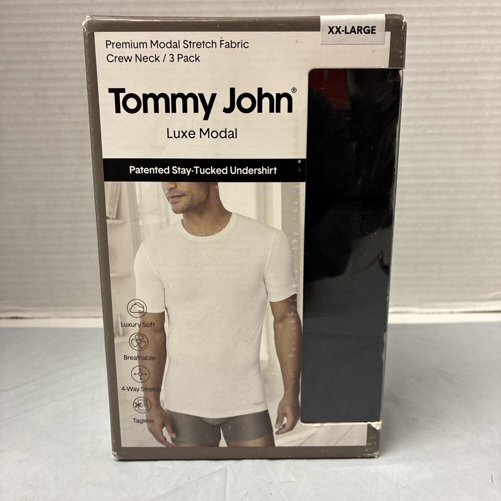 Tommy John Luxe Modal Crew Neck Undershirt Black Men's Size 2XL XXL Soft 3 Pack